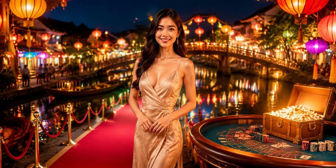 Sảnh baccarat về đêm tại Hội An trên giao diện sxbd