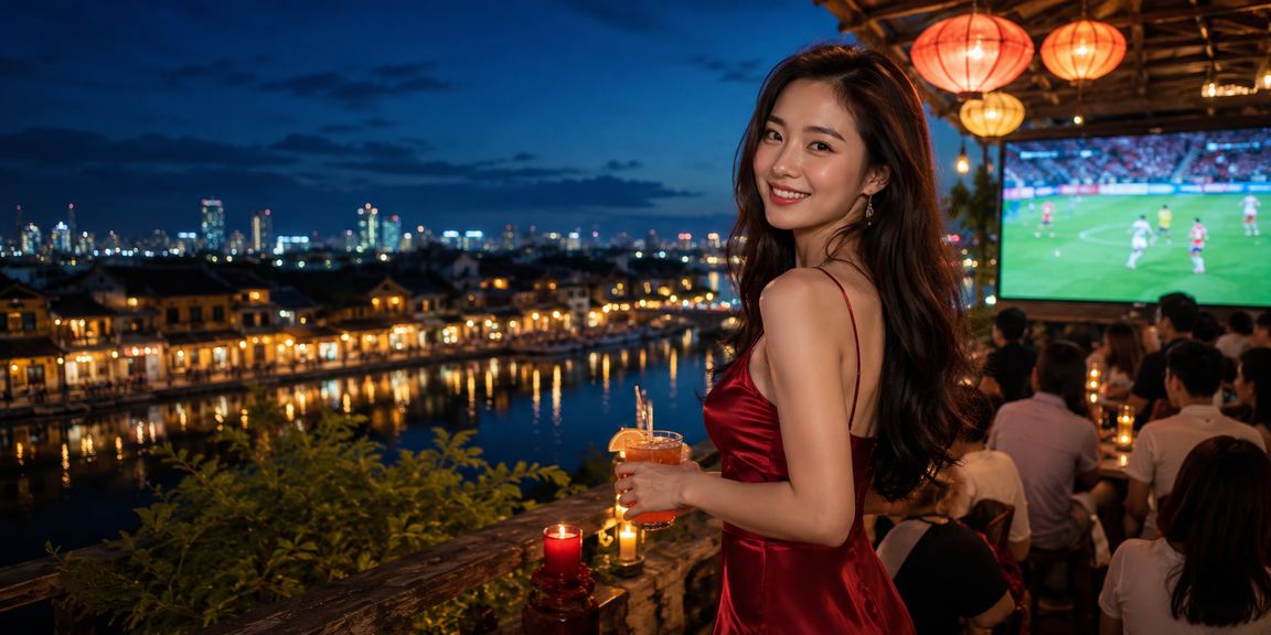 Người hâm mộ bóng đá tại Hội An xem trận đấu và theo dõi kèo cá cược trên điện thoại